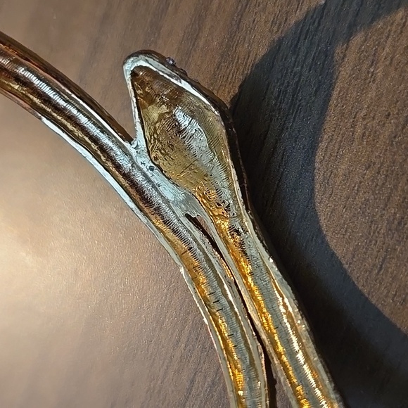 Gold Snake Bangle w/ Crystal Embellishments and Green Crystal Eyes - Picture 4 of 5
